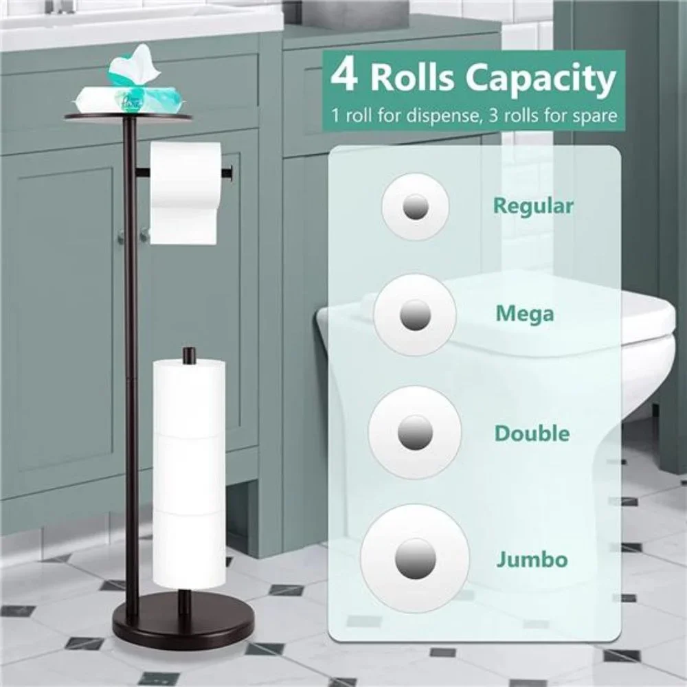 Toilet Paper Holder Stand with Phone Shelf, Free Standing Toilet Paper Holder